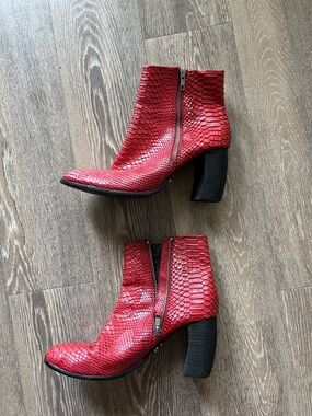 SYRO Red Snakeskin Ankle Booties with Side Zip